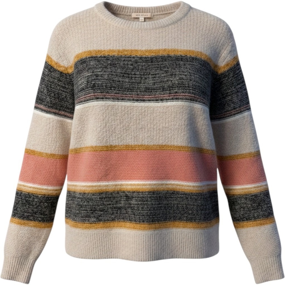 Skies Are Blue Striped Sweater Womens Small Beige Pink Grey
